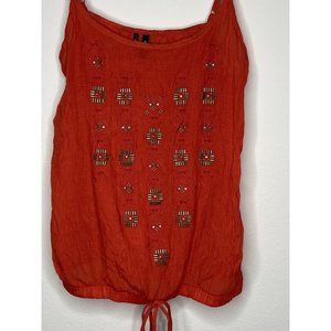 Maurices Womens Large Orange Camisole Top Spaghetti Strap Beaded Fitted Waist